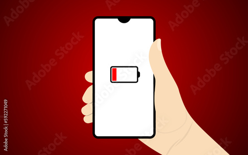 illustration of a hand holding a cellphone whose battery will run out