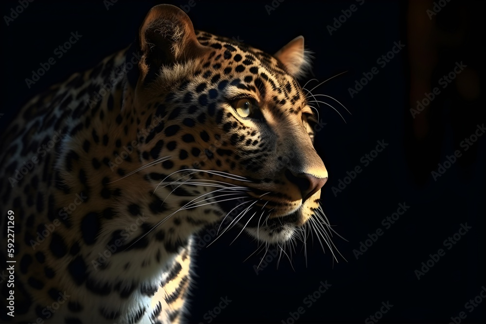 Close up portrait of leopard with intense eyes - Generative AI