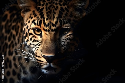 Close up portrait of leopard with intense eyes - Generative AI