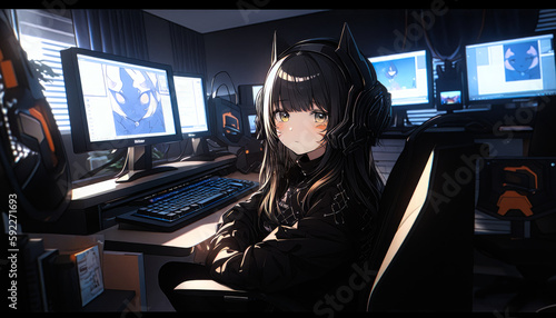 anime cartoon gamer girl