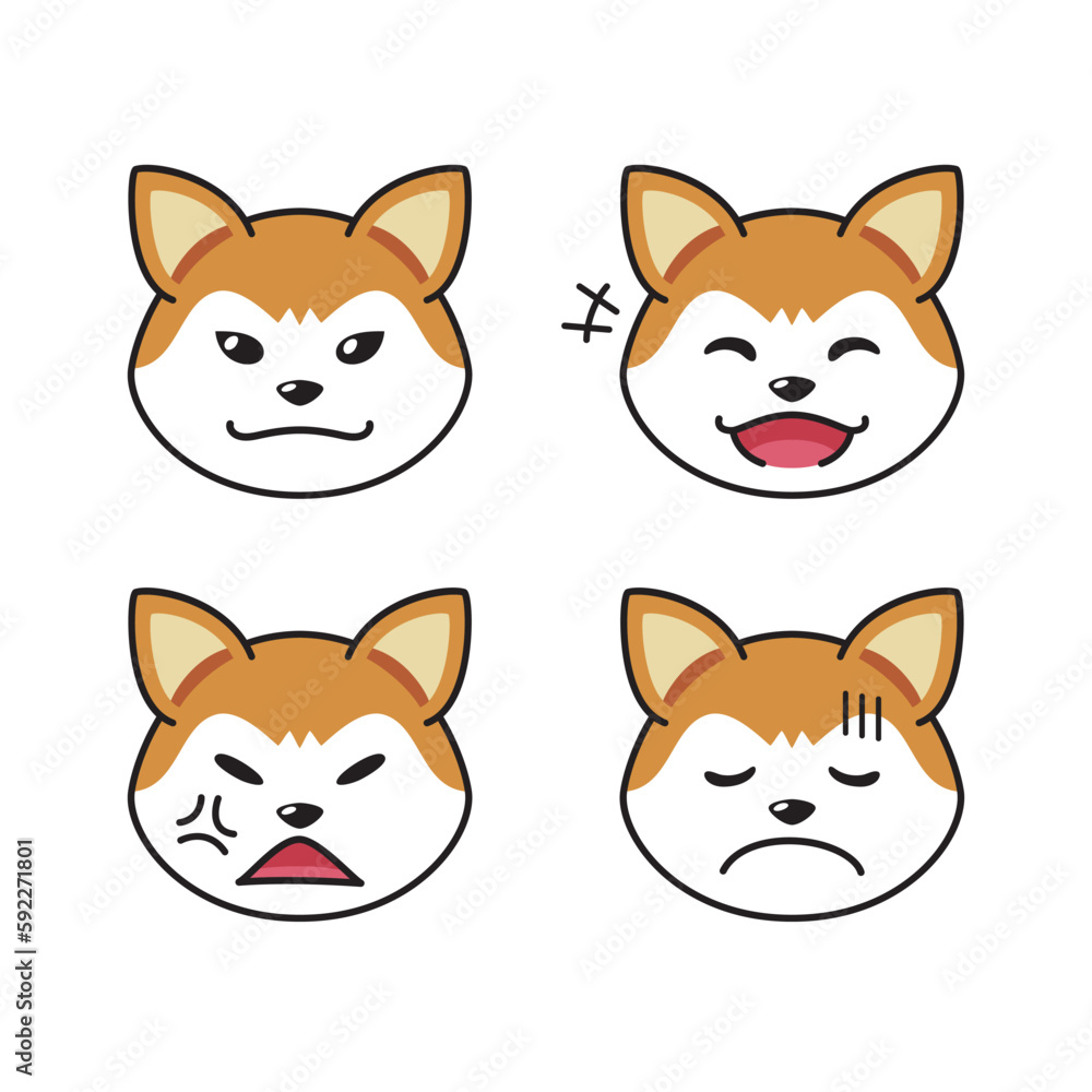 Set of character akita inu dog faces showing different emotions for design. Set of character akita inu dog faces showing different emotions for design.