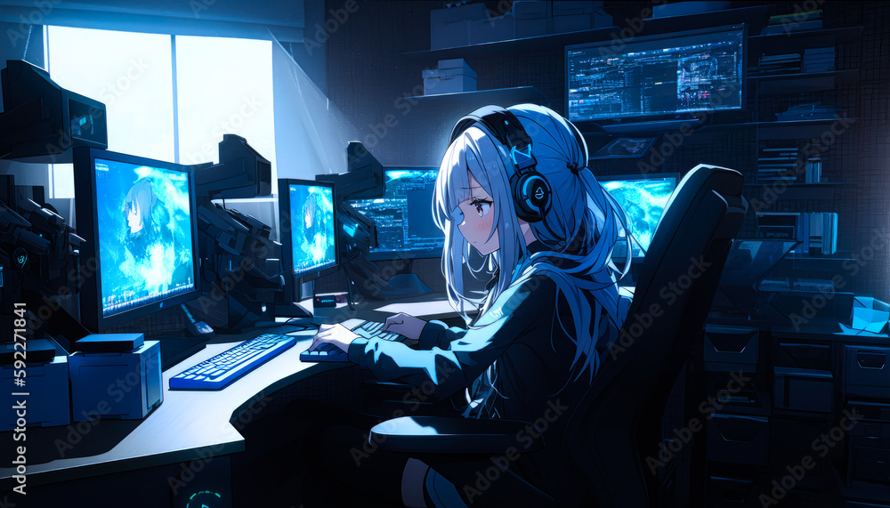 Obraz premium anime cartoon gamer girl
