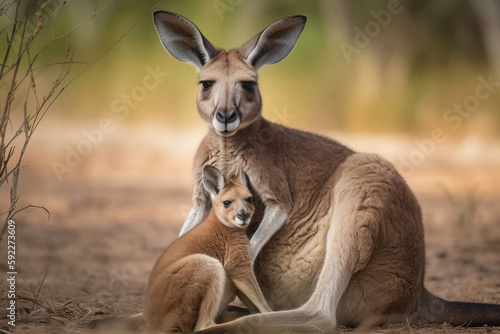 Cute kangaroo cub in its mother s pouch