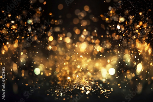Abstract Gold Glitter and Black Background with Particles and Light Design
