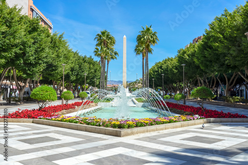 Peaceful fountain of Rambla street in Almeria, Spain on March 19, 2023  © Olga Biliak