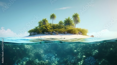 Tropical island and sea. Generative AI © saicle