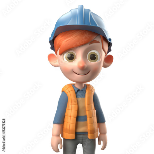 Obraz na plátně cute icon 3D Builder man or engineer standing in professional uniform, helmet