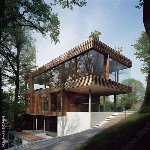 Wallpaper Mural house in the woods. generative AI illustration. Torontodigital.ca