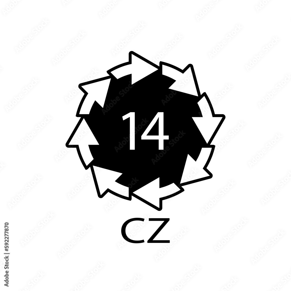 Battery recycling symbol 14 CZ . Vector illustration Battery recycling symbol 14 CZ . Vector illustration