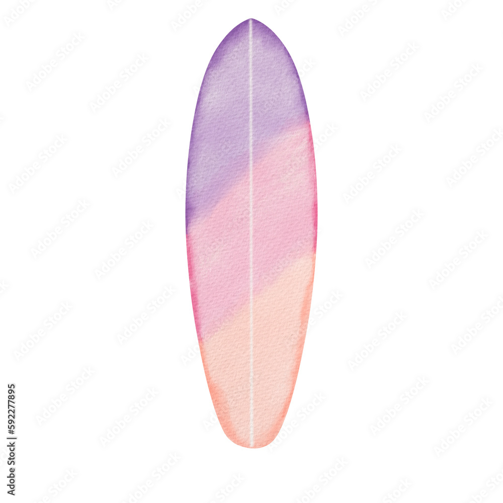 Pink and purple watercolor surfboard. Pink and purple watercolor surfboard.