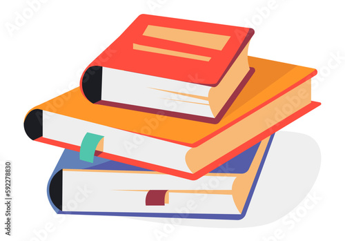 Stack of books with bookmarks. Color flat vector illustration isolated on a white background
