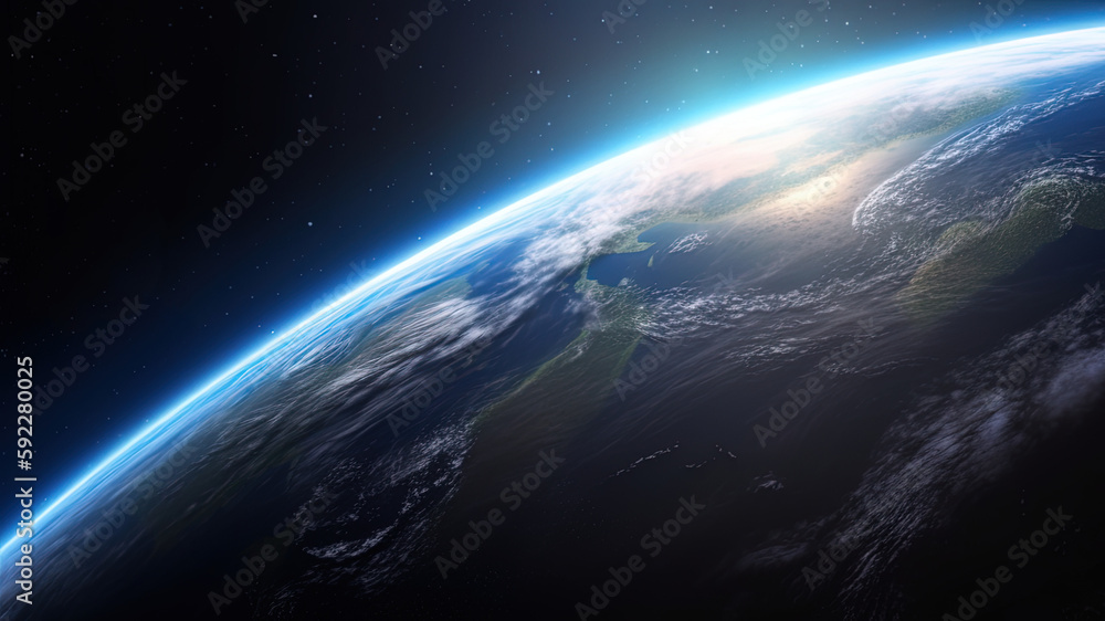 Weltall mit Blick zur Erde Hintergrund Banner, Generative AI