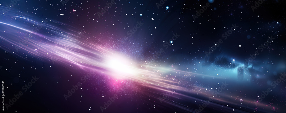 Obraz premium Weltall Hintergrund Banner mit Lichtblitz, Generative AI