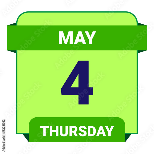 4 May, Thursday. Date template. Useful design for calendar or event promotion. Vector illustration EPS 10 File.