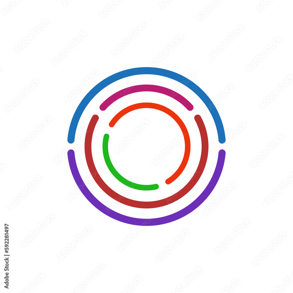 Logo of a circular labyrinth empty inside. Сolorful round maze symbol. Logo of a circular labyrinth empty inside. Сolorful round maze symbol.