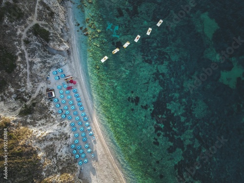 Top view of a rocky tropical resort coast