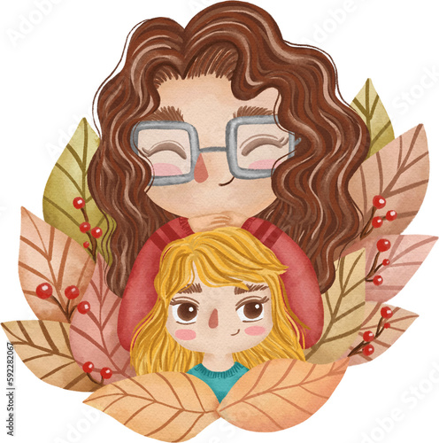 happy mother s day  mom and daugther huging for card decoration  mother and child hug illustration