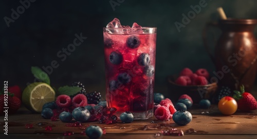 berry cocktail, mocktail and various berries - ai-generated