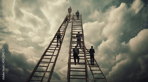 many peoples tries to reach the sky with a ladder