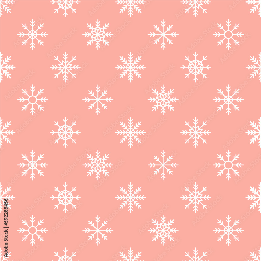 Pink seamless pattern with white snowflakes