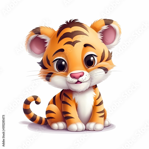 Baby Tiger Cartoon Isolated On White Background. Generative AI