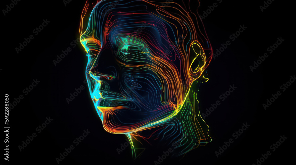 3d line wallpaper background of colourful neon face 3d line wallpaper background of colourful neon face