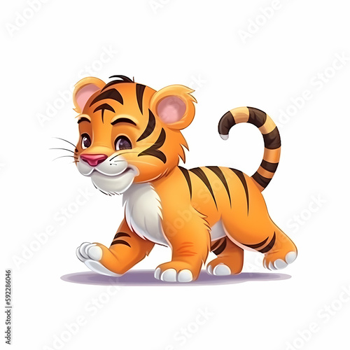 Baby Tiger Cartoon Isolated On White Background. Generative AI