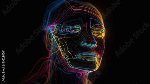  3d line wallpaper background of colourful neon face