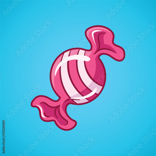 Candy illustration. Small round candy in a pink wrapper. Hand-drawn vector illustration