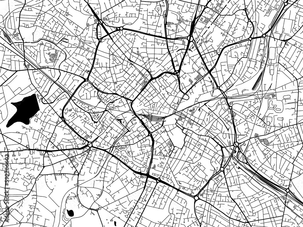 A vector road map of the city of  Birmingham Center in the United Kingdom on a white background.