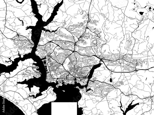 A vector road map of the city of  Plymouth in the United Kingdom on a white background.