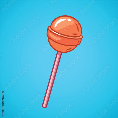 Lollipop illustration. Orange candy on a stick. Hand-drawn vector illustration