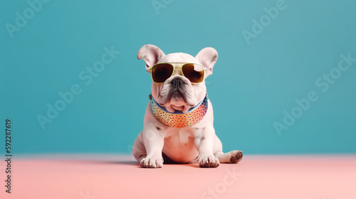 The Artistic Puppy in Spring-Colored Glasses: A Spring-Inspired Abstract Clip-Art Delight. AI Generated Art. Copyspace, Background, Wallpaper. Spring and Summer Vibes. Colourfull Animals. © Slothland Studio
