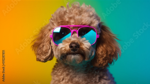The Cool and Eye-Catching Puppy: An Abstract Clip-Art Delight. AI Generated Art. Copyspace, Background, Wallpaper. Spring and Summer Vibes. Colourfull Animals.
