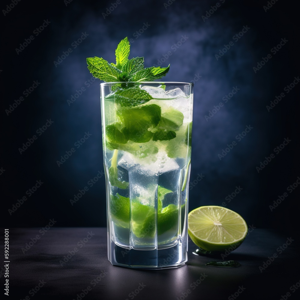 mojito cocktail on black. generative ai mojito cocktail on black. generative ai