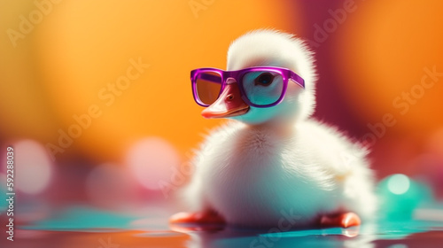 The Quirky and Cool White Duckling: An Abstract Clip-Art Delight. Ai generated Art. Copyspace, Background and Wallpaper. Summer and Springvibe Art.