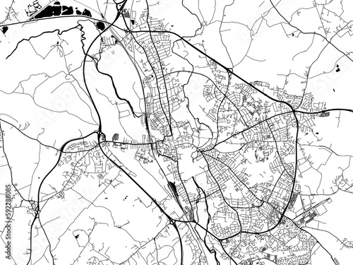 A vector road map of the city of  Oxford in the United Kingdom on a white background.