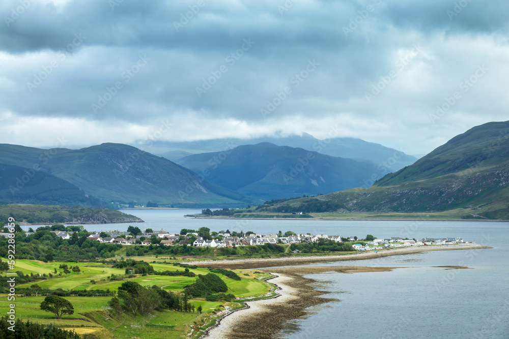 View of Loch Broom and the town of Ullapool, Highlands, Scotland, UK
