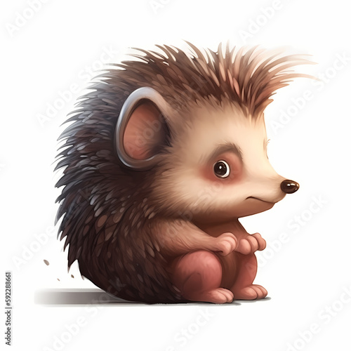 Hedgehog Baby  Cartoon Isolated on White Background. Generative AI © simpledesign79
