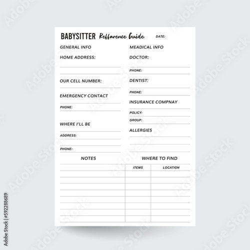 Babysitter Guide,Nanny Guide,Babysitting Guide,Babysitter Information Sheet,Babysitter Notes,Childcare Tracker,Nanny Reference Guide,Childcare Guide