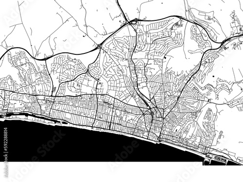 A vector road map of the city of  Brighton in the United Kingdom on a white background.
