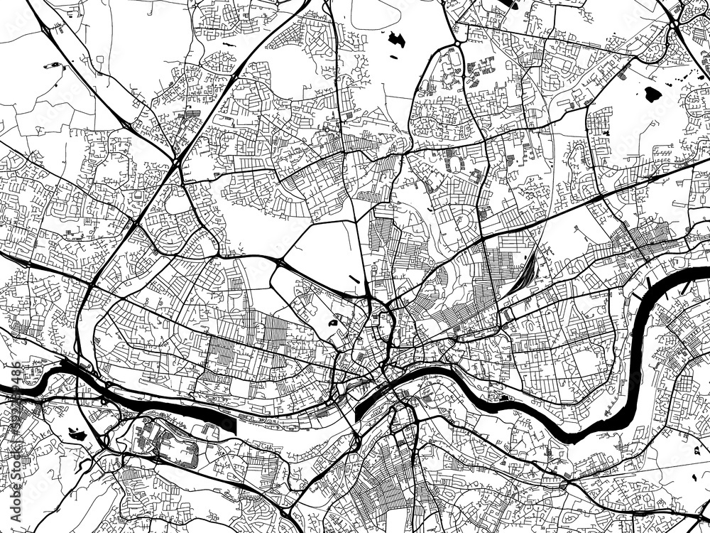 Fototapeta premium A vector road map of the city of Newcastle upon Tyne in the United Kingdom on a white background.