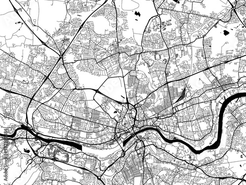 A vector road map of the city of  Newcastle upon Tyne in the United Kingdom on a white background.