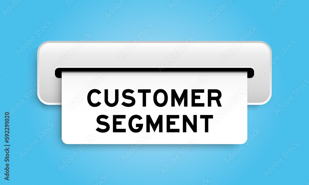 White coupon banner with word customer segment from machine on blue color background White coupon banner with word customer segment from machine on blue color background