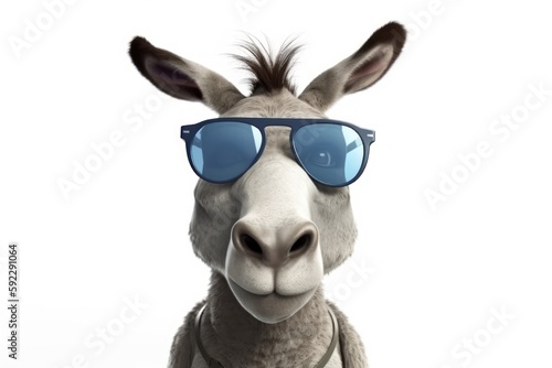 Funny cartoon donkey with sunglasses isolated on white background, Generative AI © Rawf8