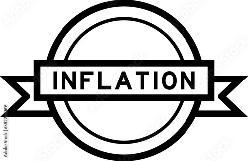 Vintage black color round label banner with word inflation on white background