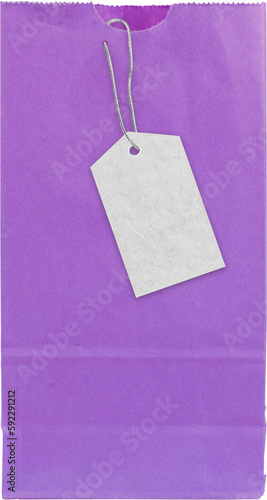 Purple paper bag with price tag 