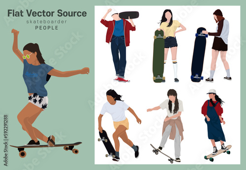 Skateboarder Related Fashion Illustration Human Silhouette Vector Sauce Collection