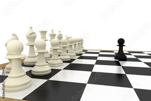 Black pawn facing white pieces