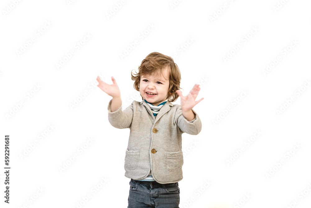 Close-up portrait of child lovely sweet curious cheerful cheery smart clever boy fantasize copy space isolated white color background Close-up portrait of child lovely sweet curious cheerful cheery smart clever boy fantasize copy space isolated white color background